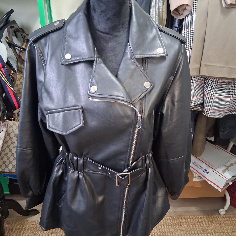 AKIRA Black Belted Leather Jacket